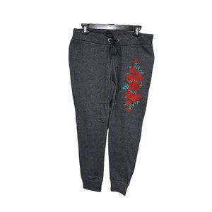 Messy Bun Just Chilling Women's Jogger Pants Roses Embroiled  on the Left Size L